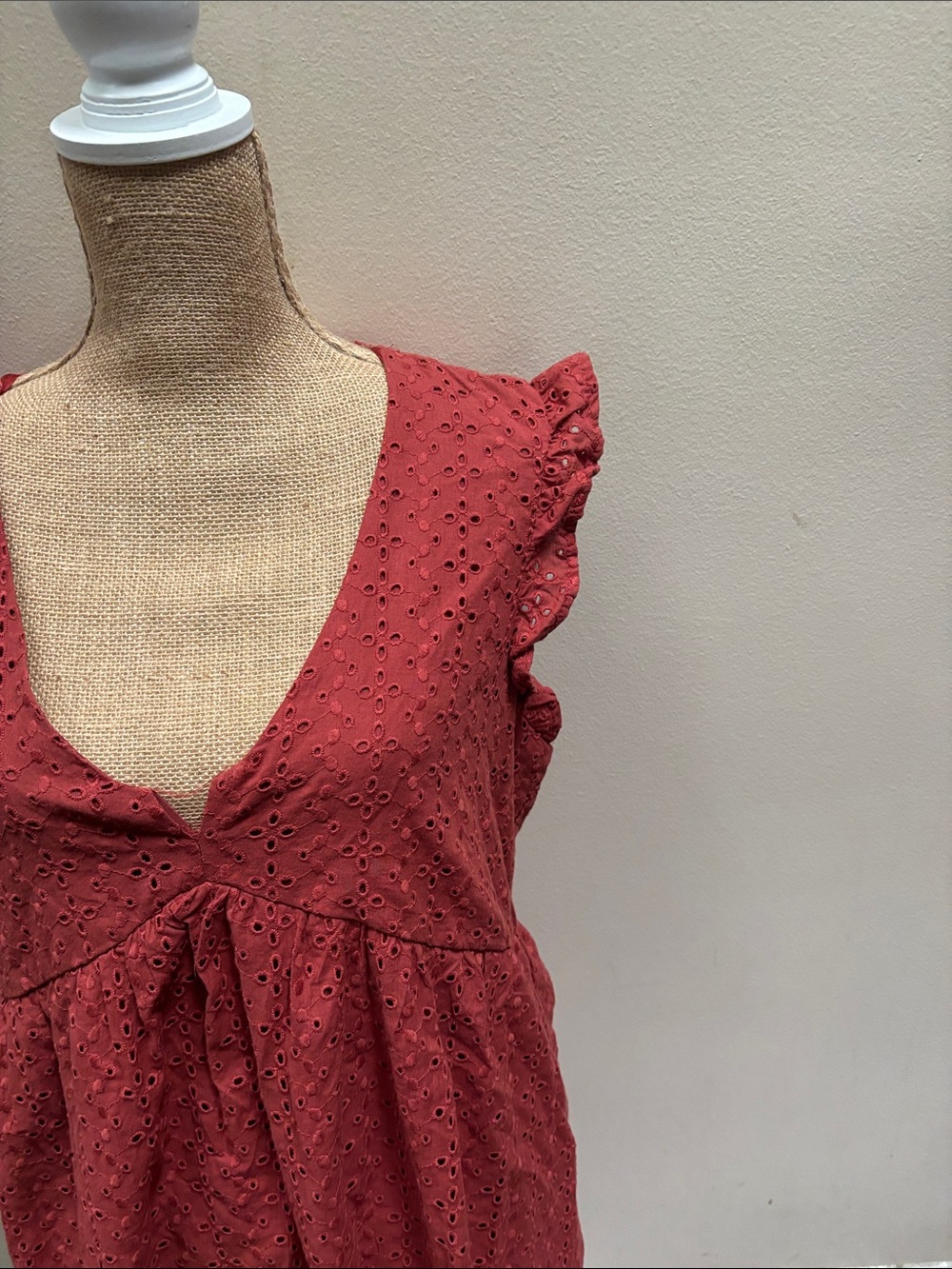 Rust Eyelet Ruffle Sleeve Babydoll Dress - Picture 2 of 5